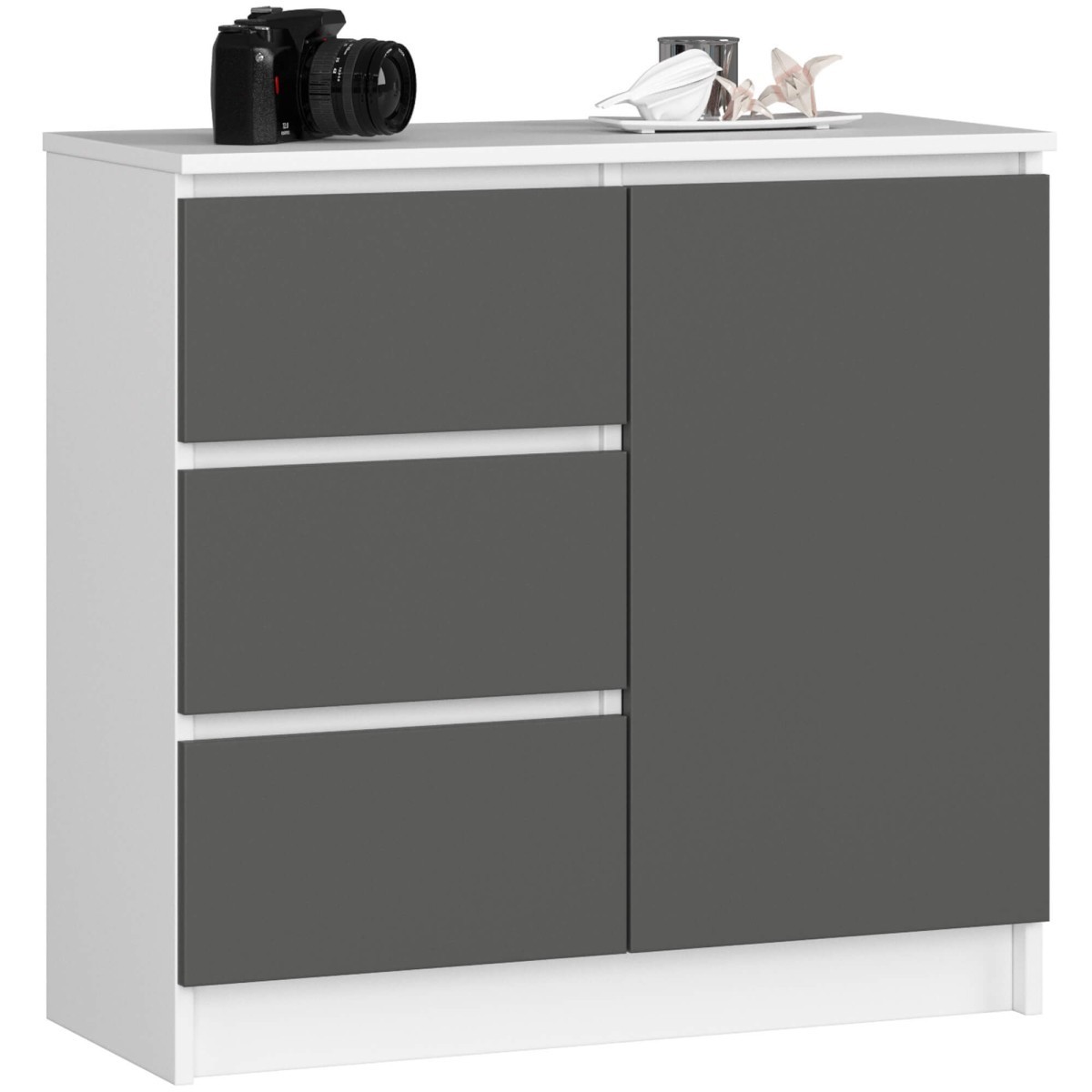 Komoda JERRY K 80 cm 1 dveře 3 zásuvky bílá/šedá