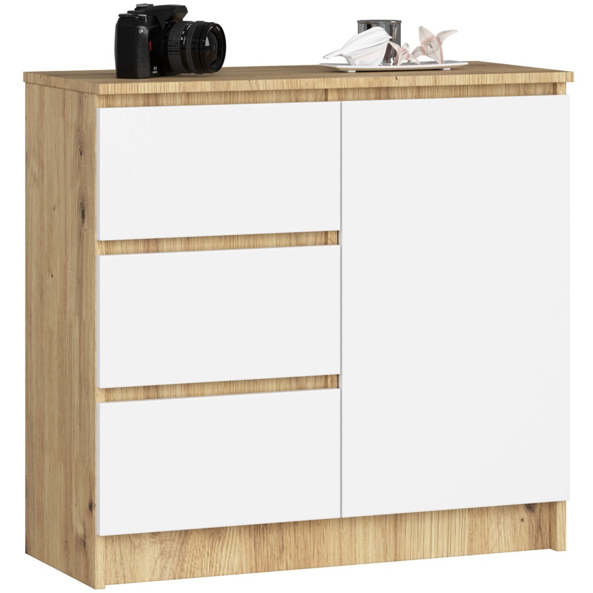 Komoda JERRY K 80 cm 1 dveře 3 zásuvky dub artisan/bílá