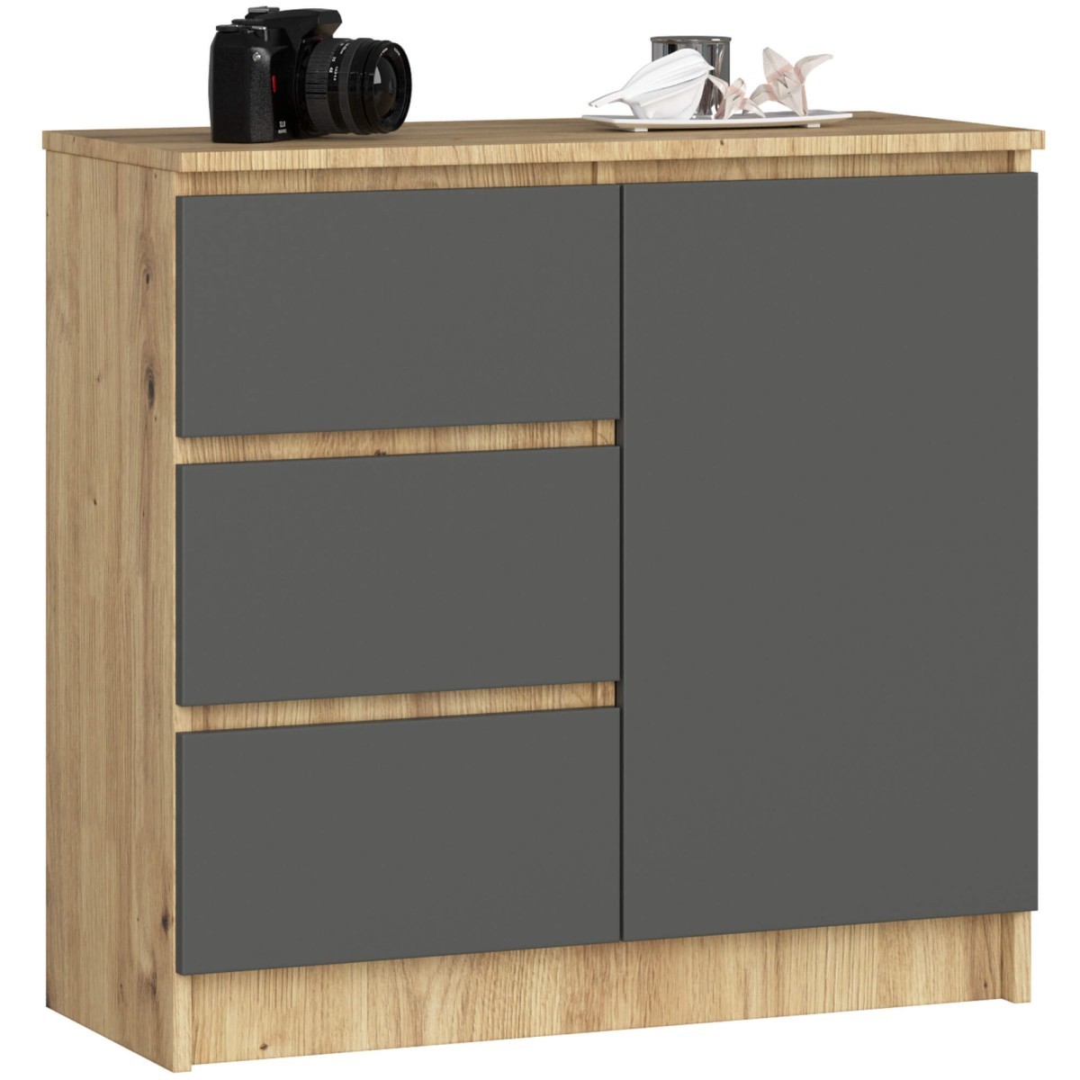 Komoda JERRY K 80 cm 1 dveře 3 zásuvky dub artisan/grafitově šedá