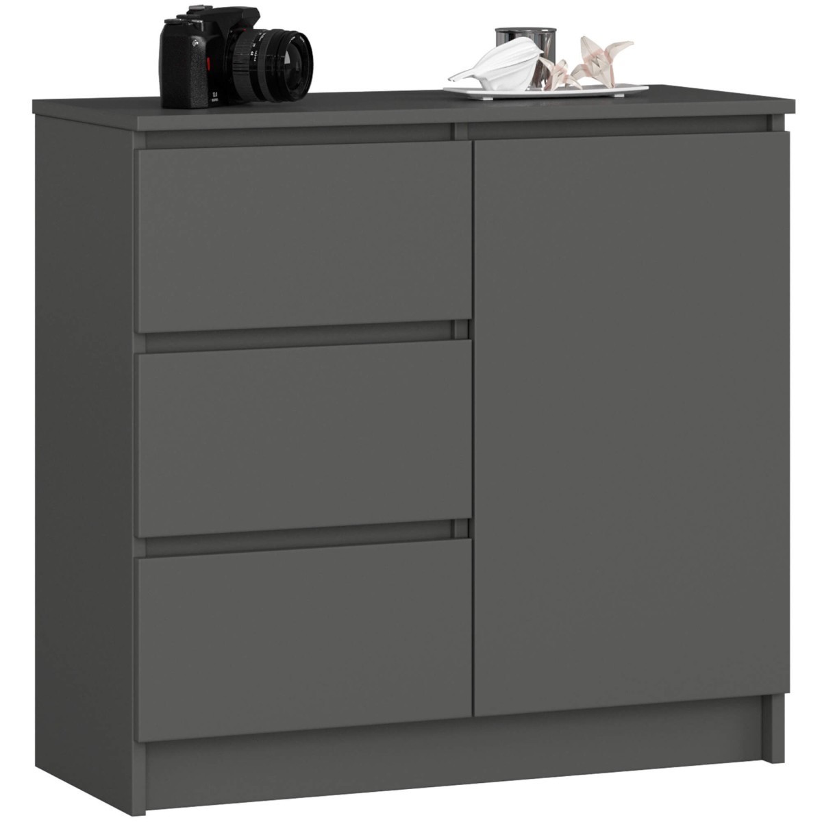 Komoda JERRY K 80 cm 1 dveře 3 zásuvky grafitově šedá
