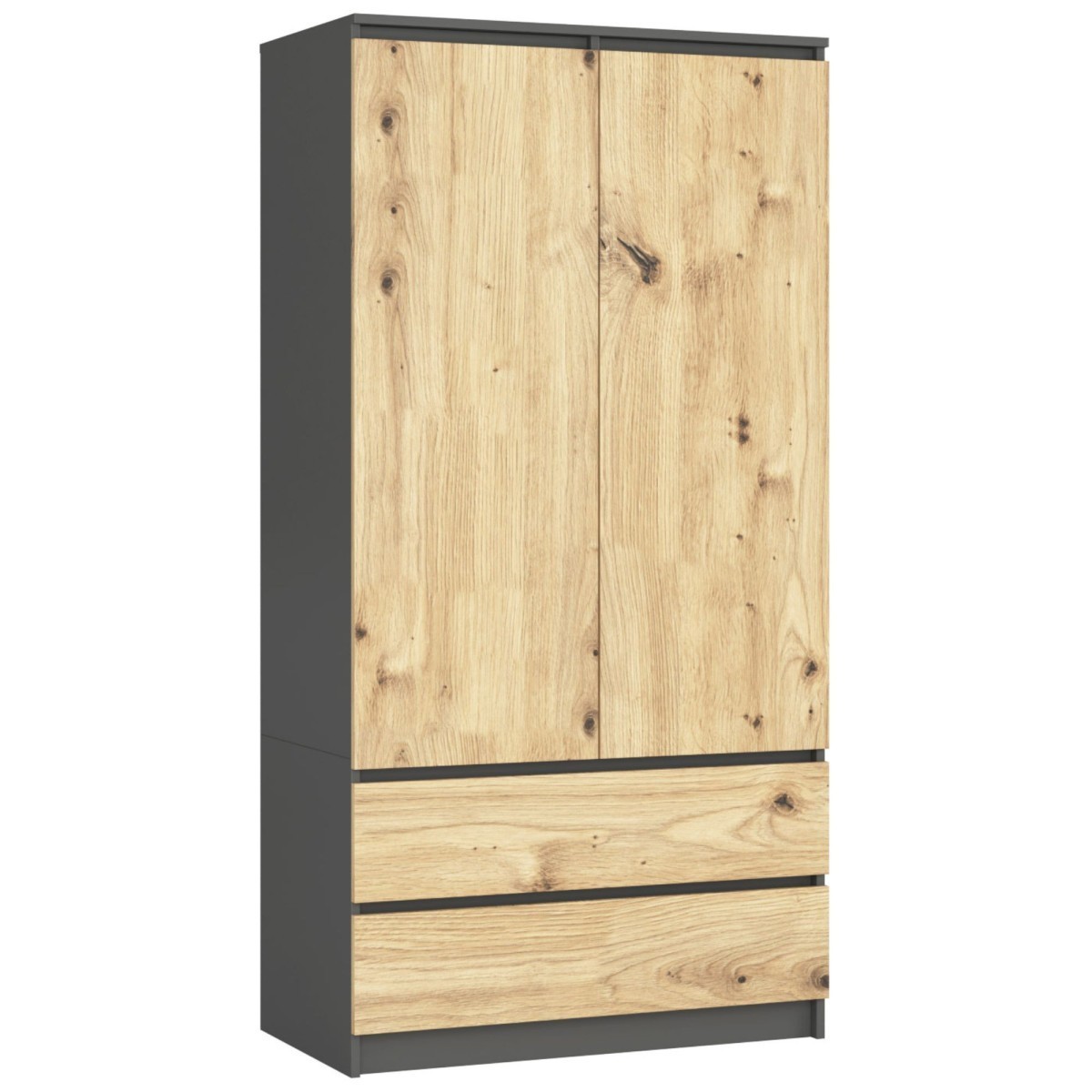 Skříň CL S 90 cm 2 dveře 2 zásuvky grafitově šedá/dub artisan