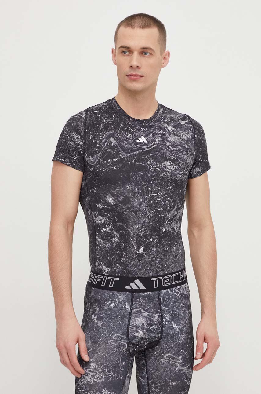 Tréningové tričko adidas Performance Techfit čierna farba, vzorovaný
