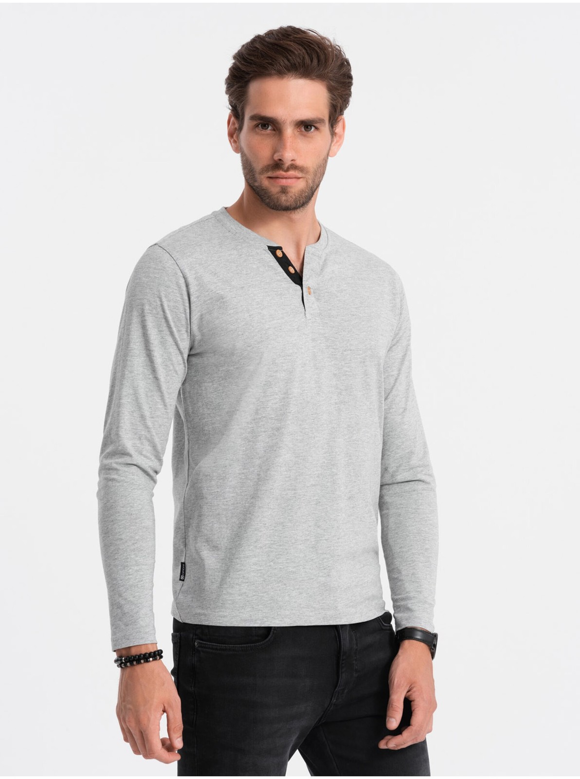 Šedé pánske tričko s gombíkmi Ombre Clothing HENLEY