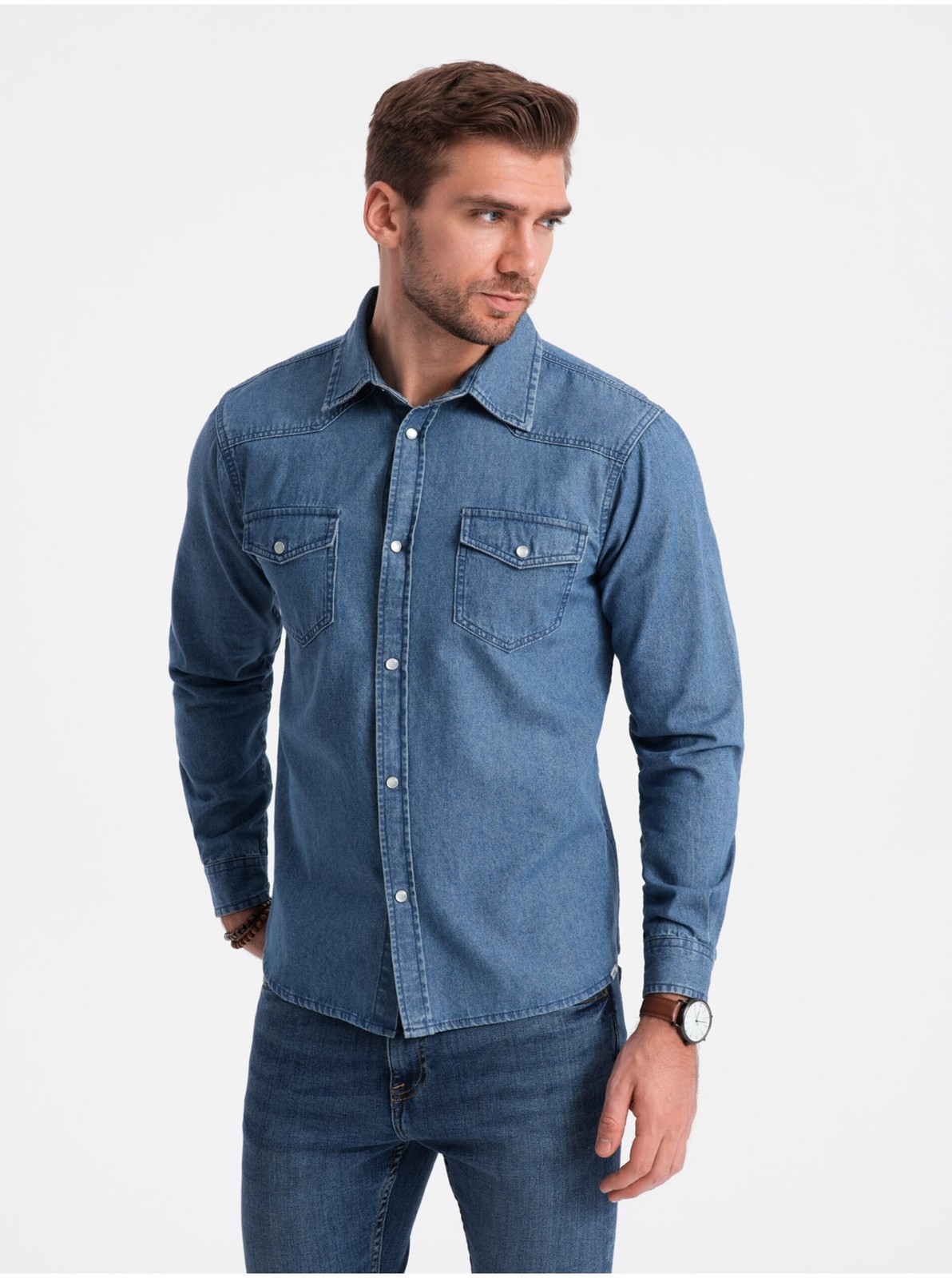 Modrá pánska rifľová košeľa Ombre Clothing