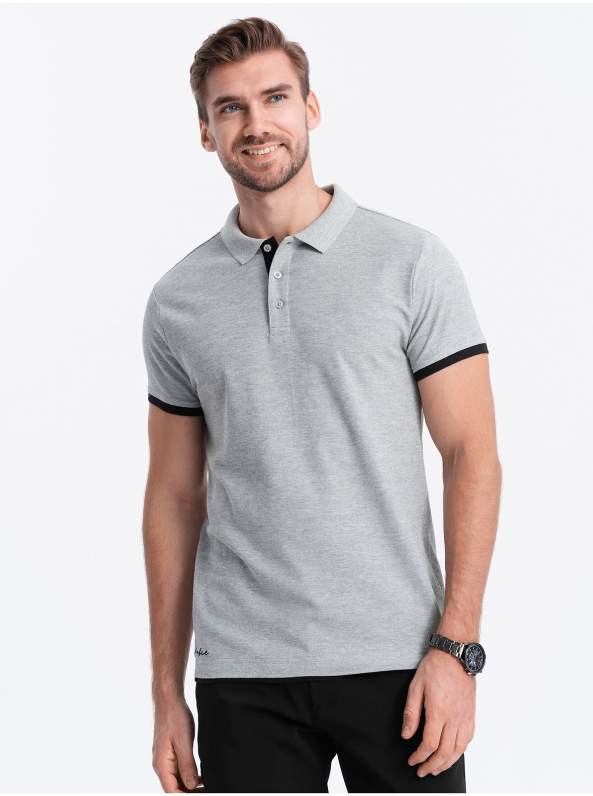 Šedé pánske polo tričko Ombre Clothing