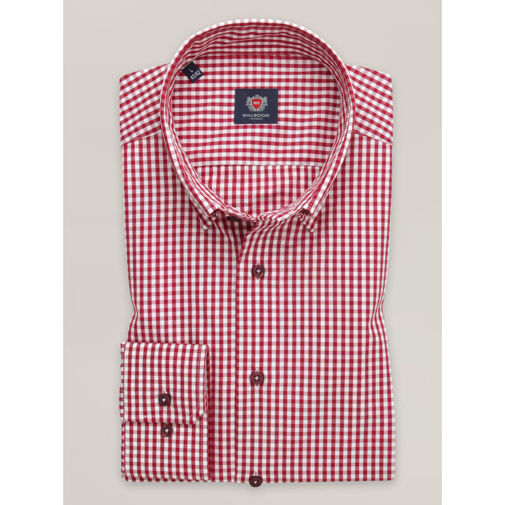 Výrazná pánska červená košeľa slim fit s károvaným vzorom 16242