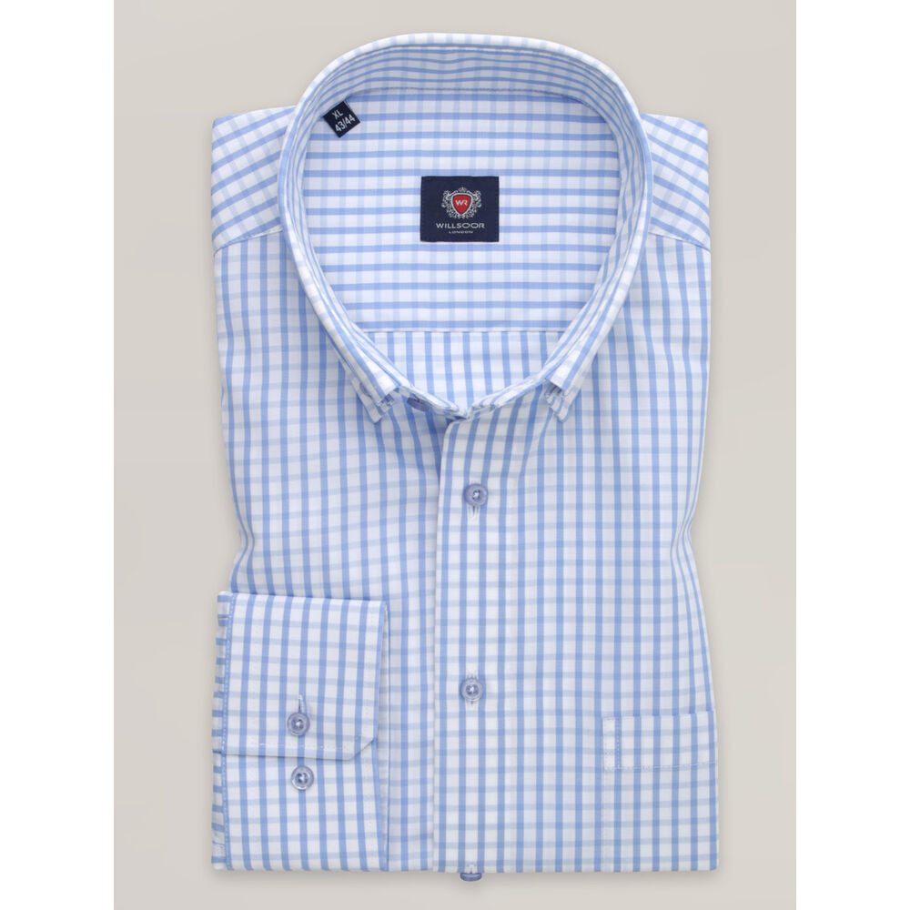 Pánska svetlomodrá košeľa slim fit s károvaným vzorom 16244