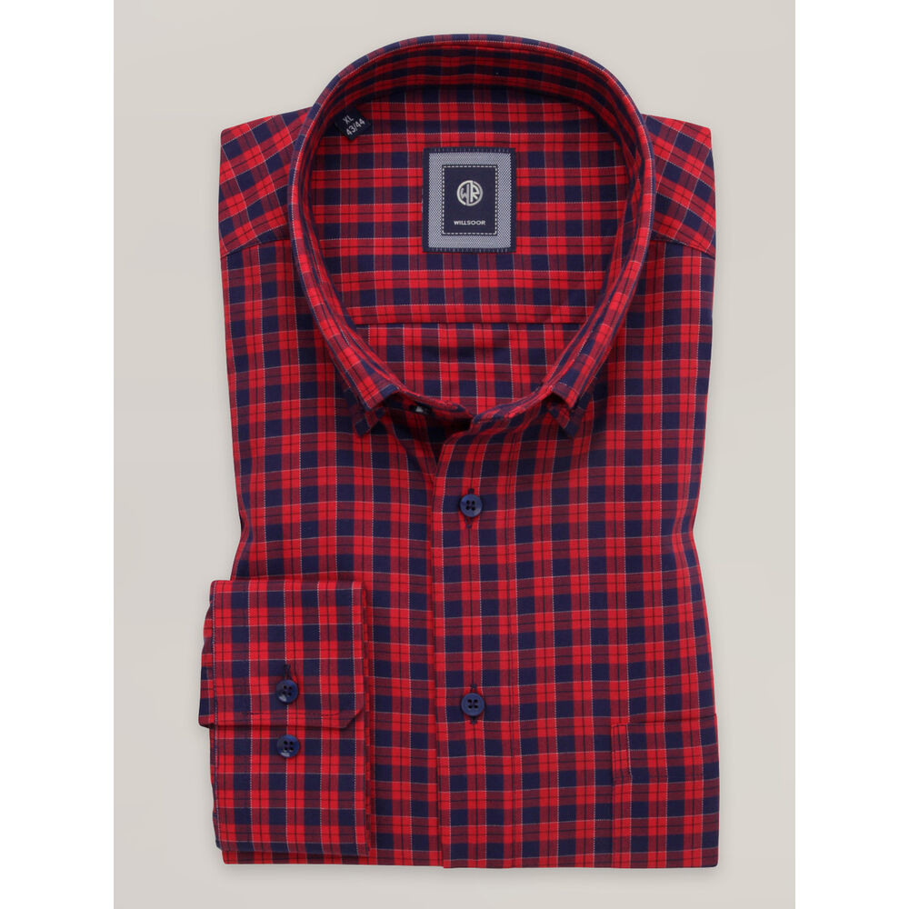 Pánska košeľa slim fit s červeným a tmavomodrým károvaným vzorom 16248