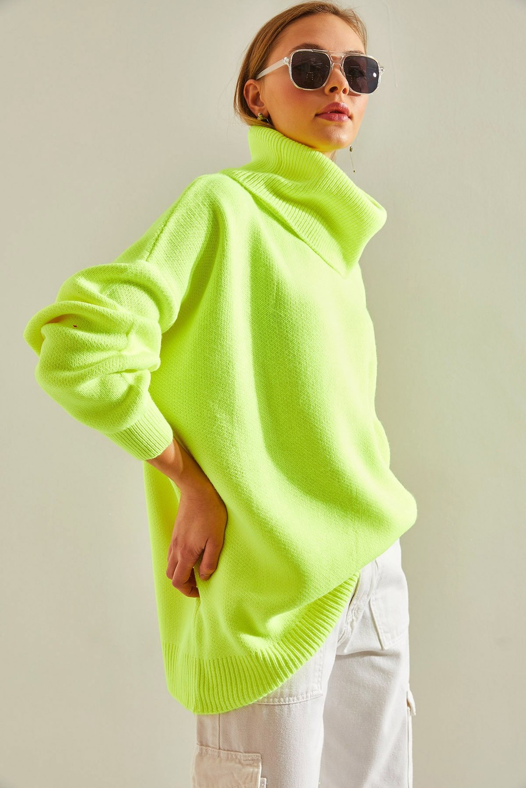 Bianco Lucci Women's Turtleneck Oversize Knitwear Sweater