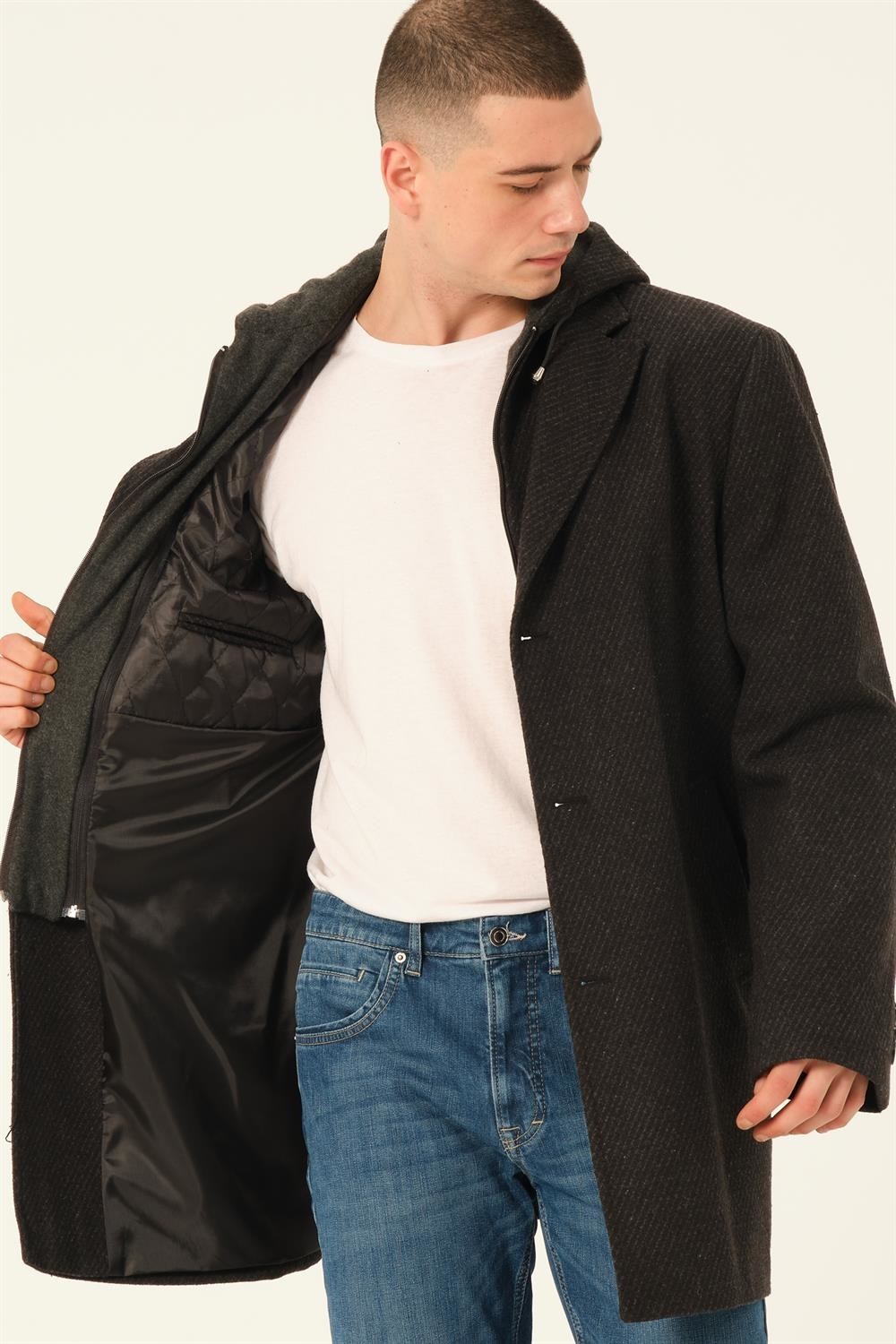 PLT8395 DEWBERRY BATTAL COAT-DIAGONAL BLACK