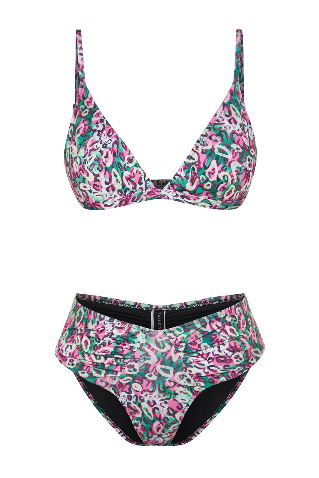 Trendyol Animal Patterned Triangle Draped High Leg Bikini Set