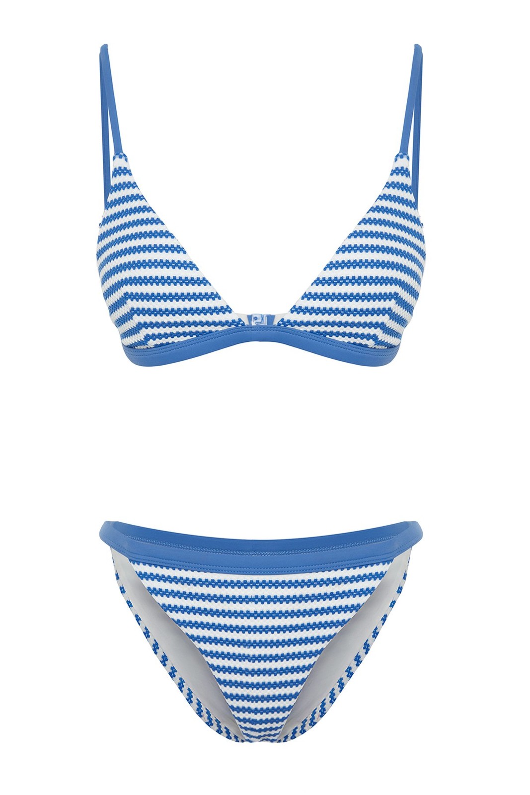 Trendyol White-Blue Striped Triangle Textured Bikini Set
