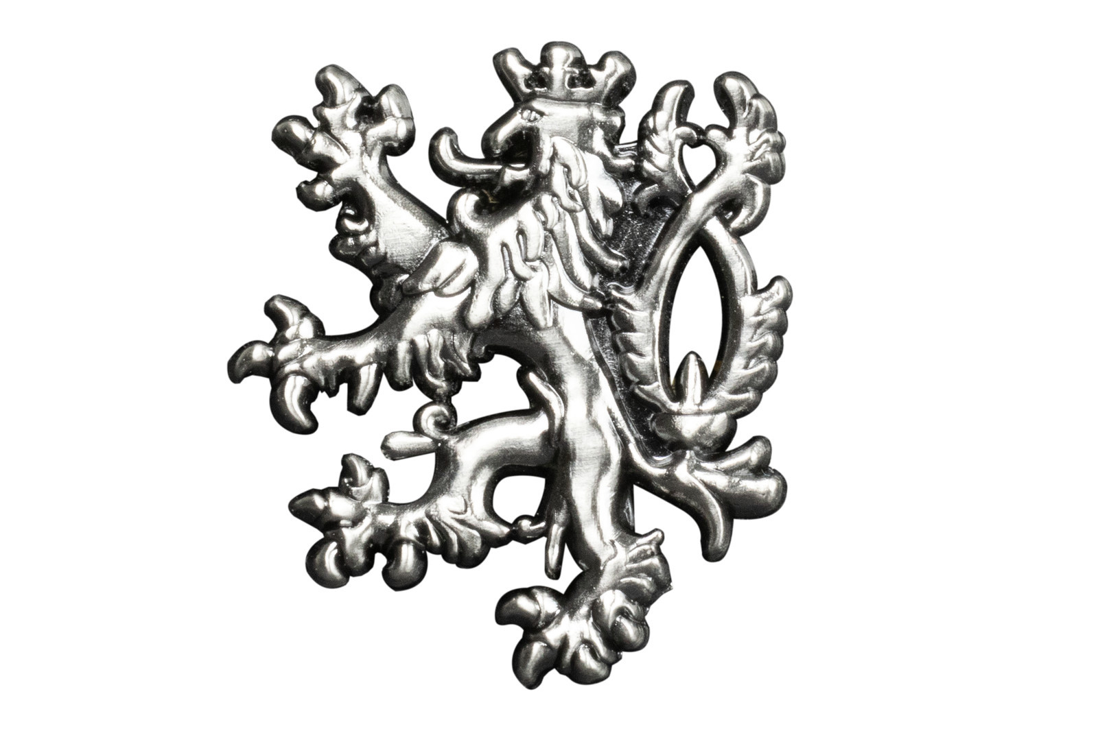 Odznak Český lev s uchytením U pin - strieborný-sivý
