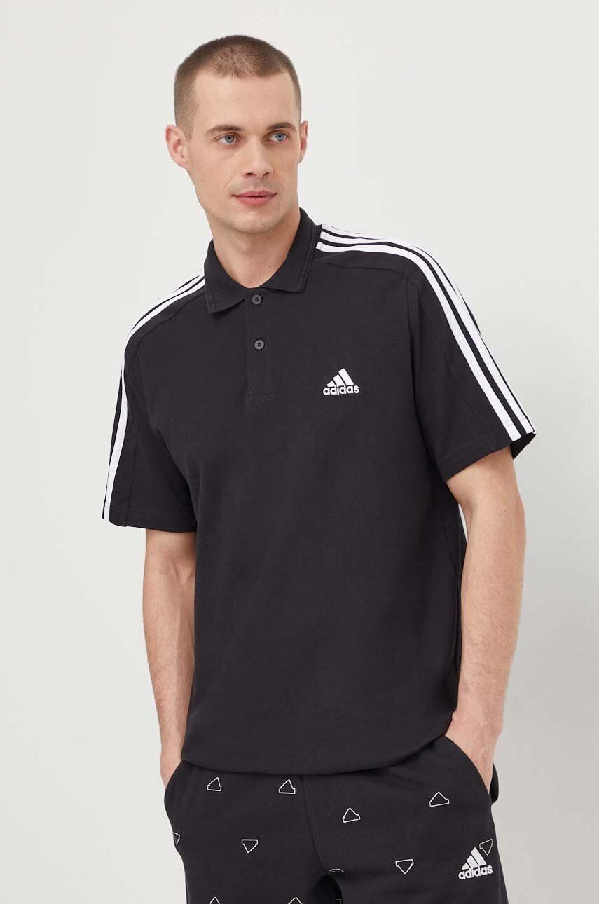 Bavlnené polo tričko adidas čierna farba, s nášivkou
