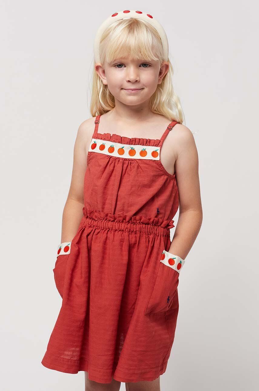 Dievčenská bavlnená sukňa Bobo Choses bordová farba, mini, áčkový strih