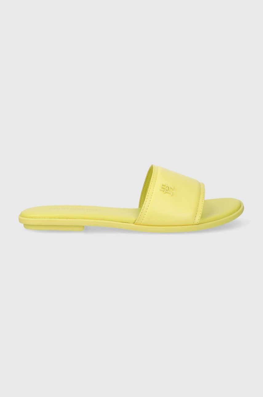 Kožené šľapky Tommy Hilfiger POP COLOR MULE SANDAL dámske, žltá farba, FW0FW07936