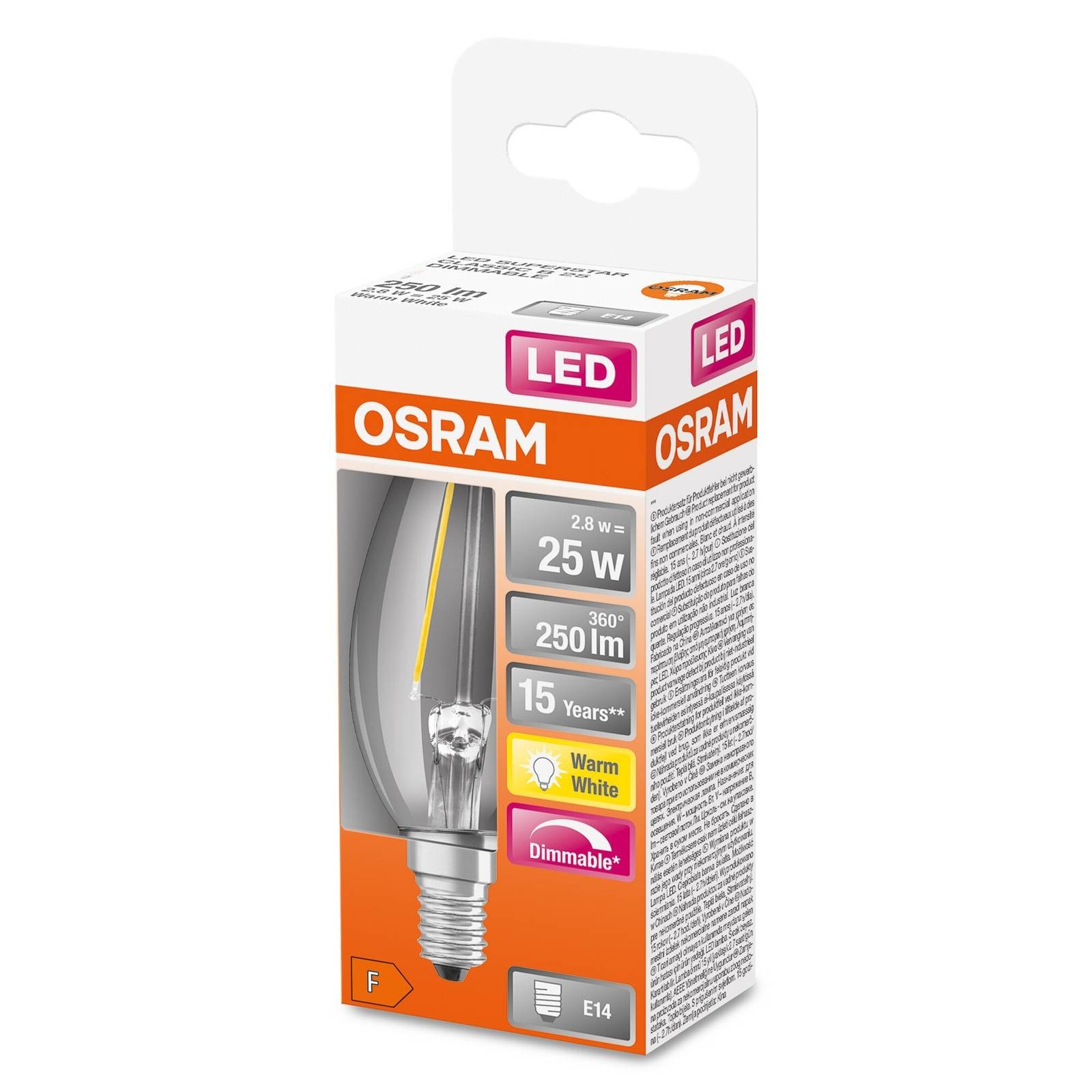 Sviečka OSRAM LED E14 2,8 W 827 stmievateľná číra
