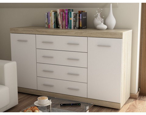 Komoda so zásuvkami Ares 150 cm, dub sonoma/biela%