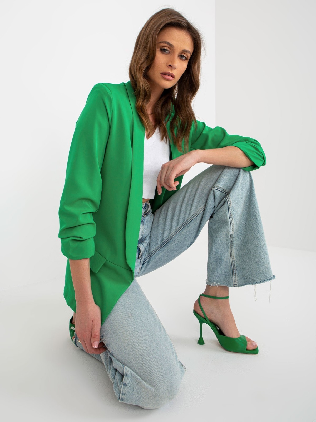 Green Women's Jacket with 3/4 Sleeves by Adely