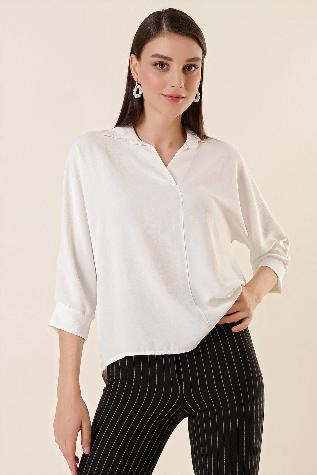 By Saygı Polo Neck Three Quarter Sleeve Ayrobin Blouse
