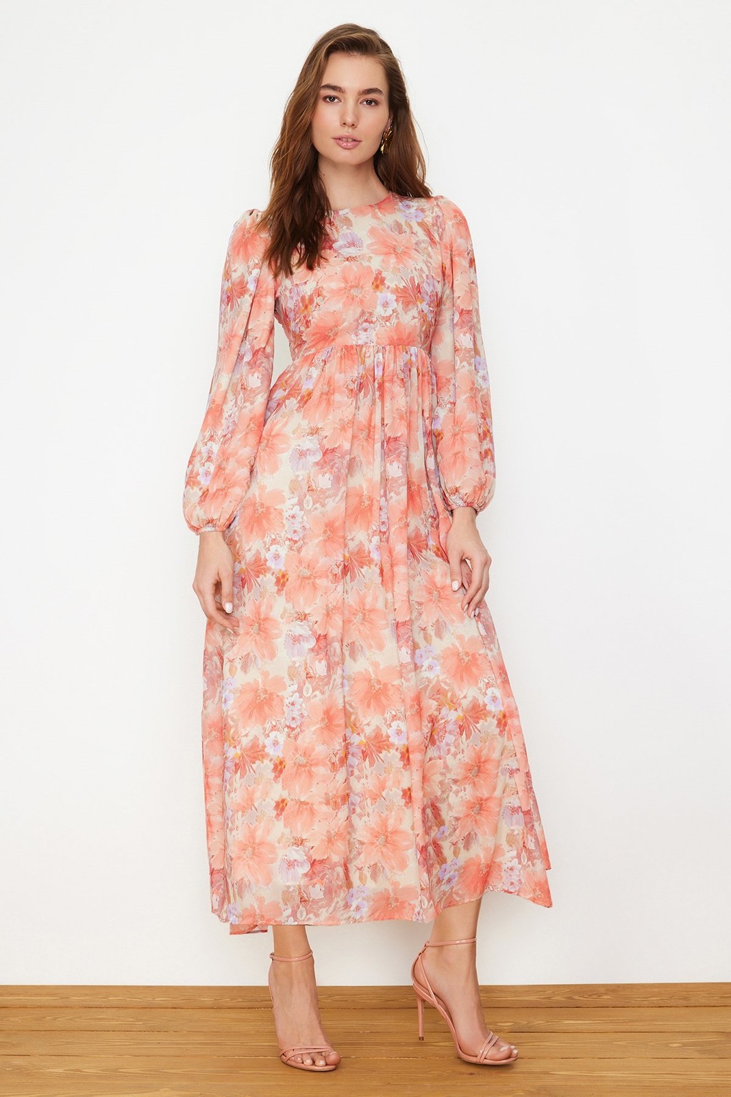 Trendyol Orange Floral Lined Woven Dress