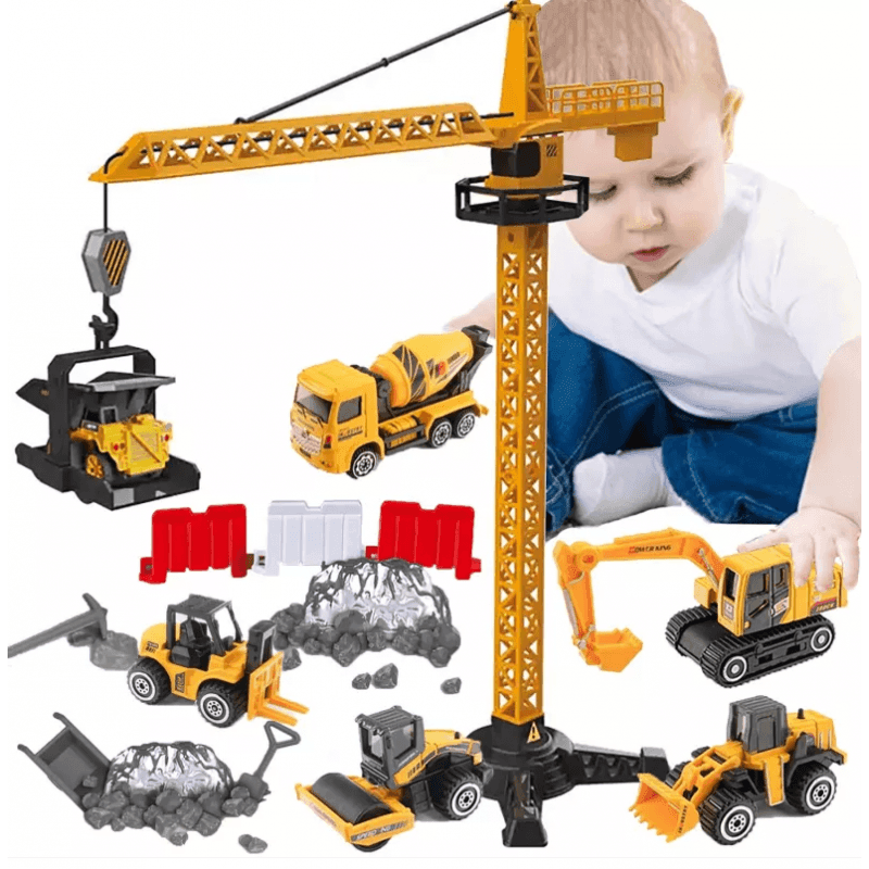 540511 Otočný žeriav + 1 zo 6 stavebných autíčok