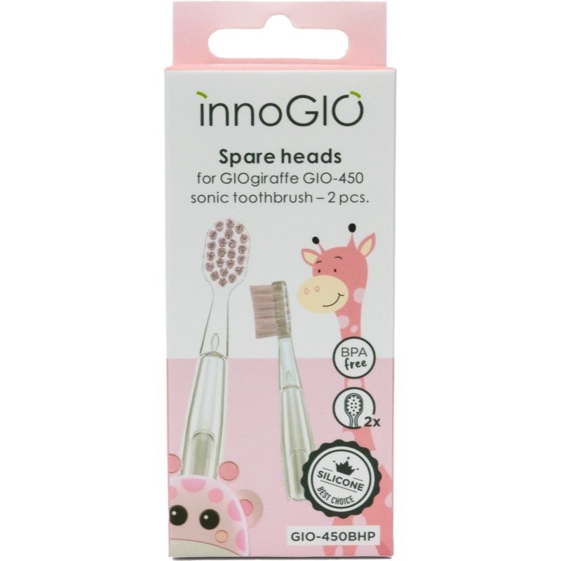 innoGIO GIOGiraffe Spare Heads for Sonic Toothbrush náhradné hlavice pre sonickú zubnú kefku na baterky pre deti GIOGiraffe Sonic Toothbrush Pink 2 ks