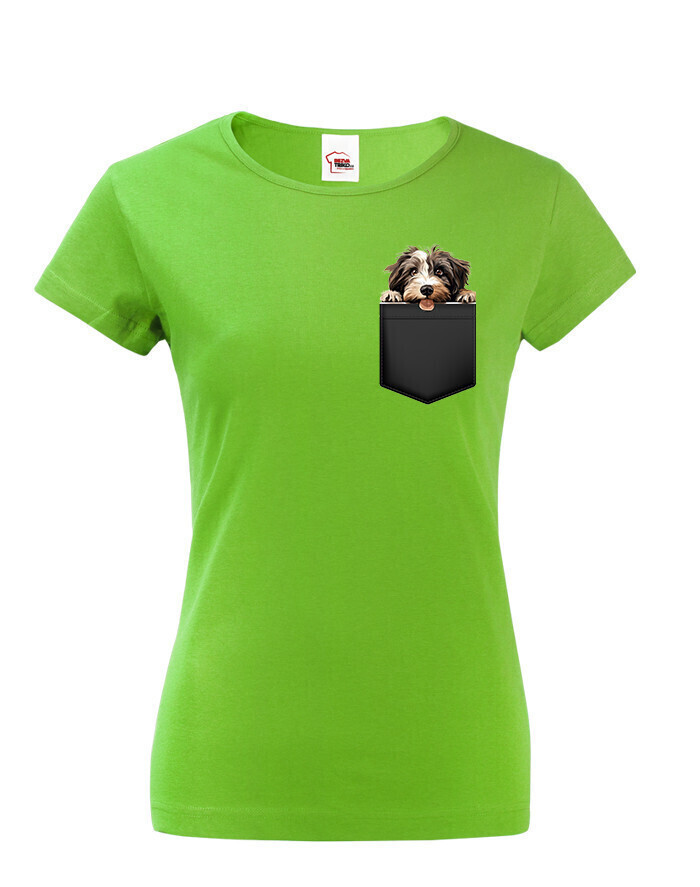 Dámské tričko Tibetský teriér v kapsičce - kvalitní tisk a rychlé dodání
