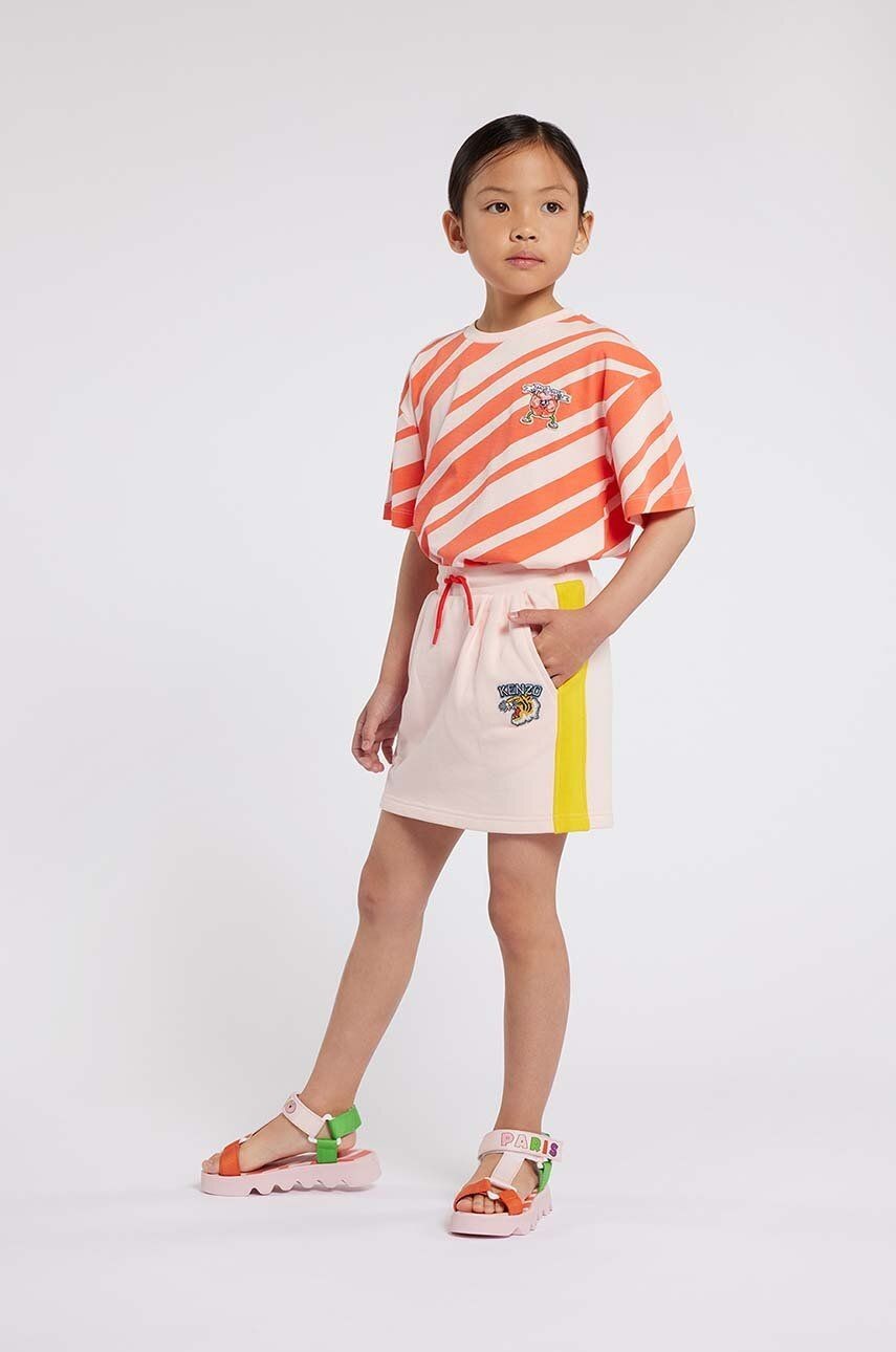 Dievčenská bavlnená sukňa Kenzo Kids ružová farba, mini, rovný strih
