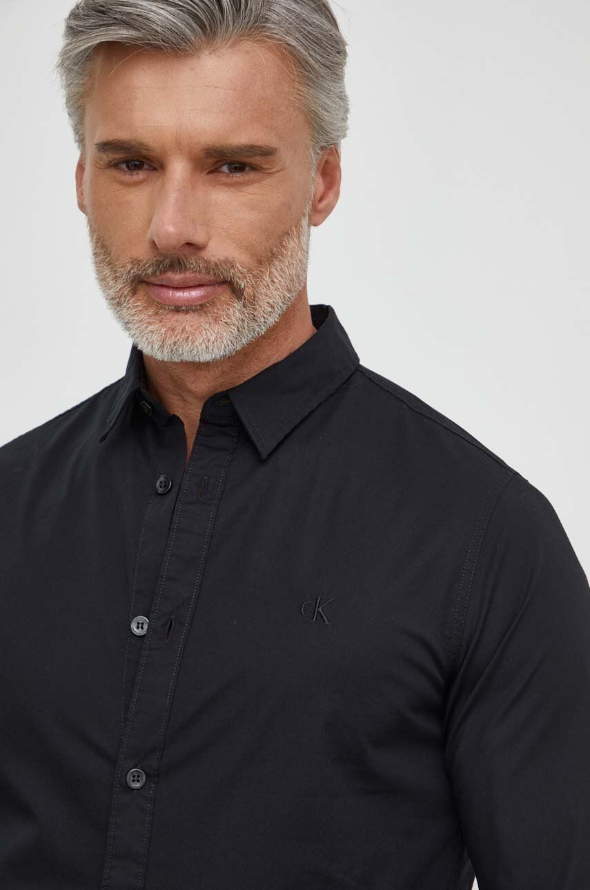 Košeľa Calvin Klein Jeans pánska, čierna farba, slim, s klasickým golierom