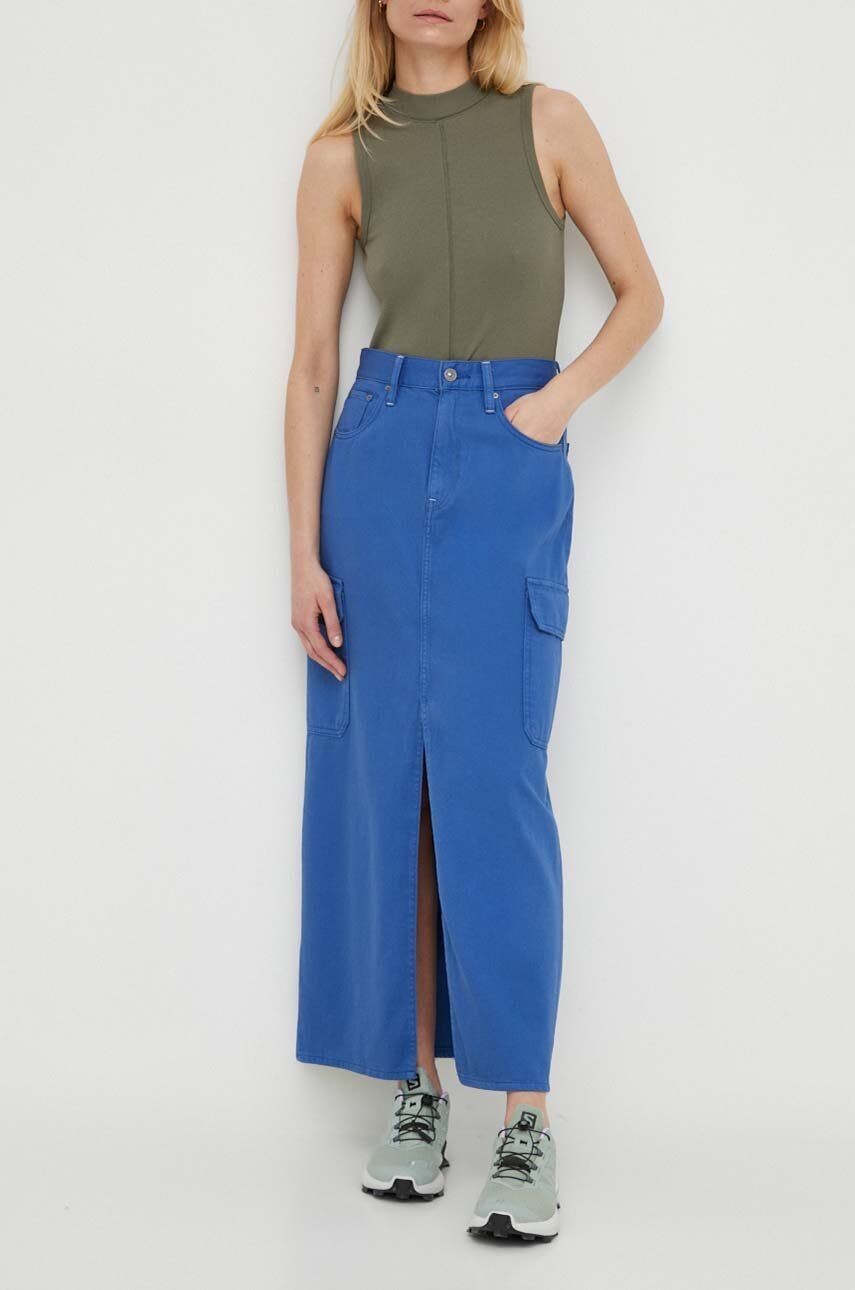 Rifľová sukňa G-Star Raw maxi, rovný strih