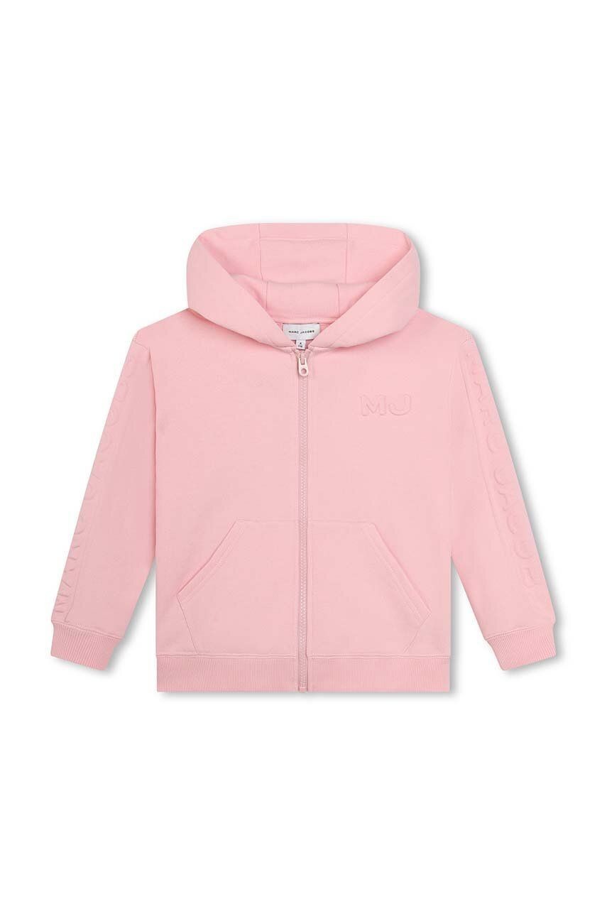 Detská bavlnená mikina Marc Jacobs ružová farba, s kapucňou, s nášivkou