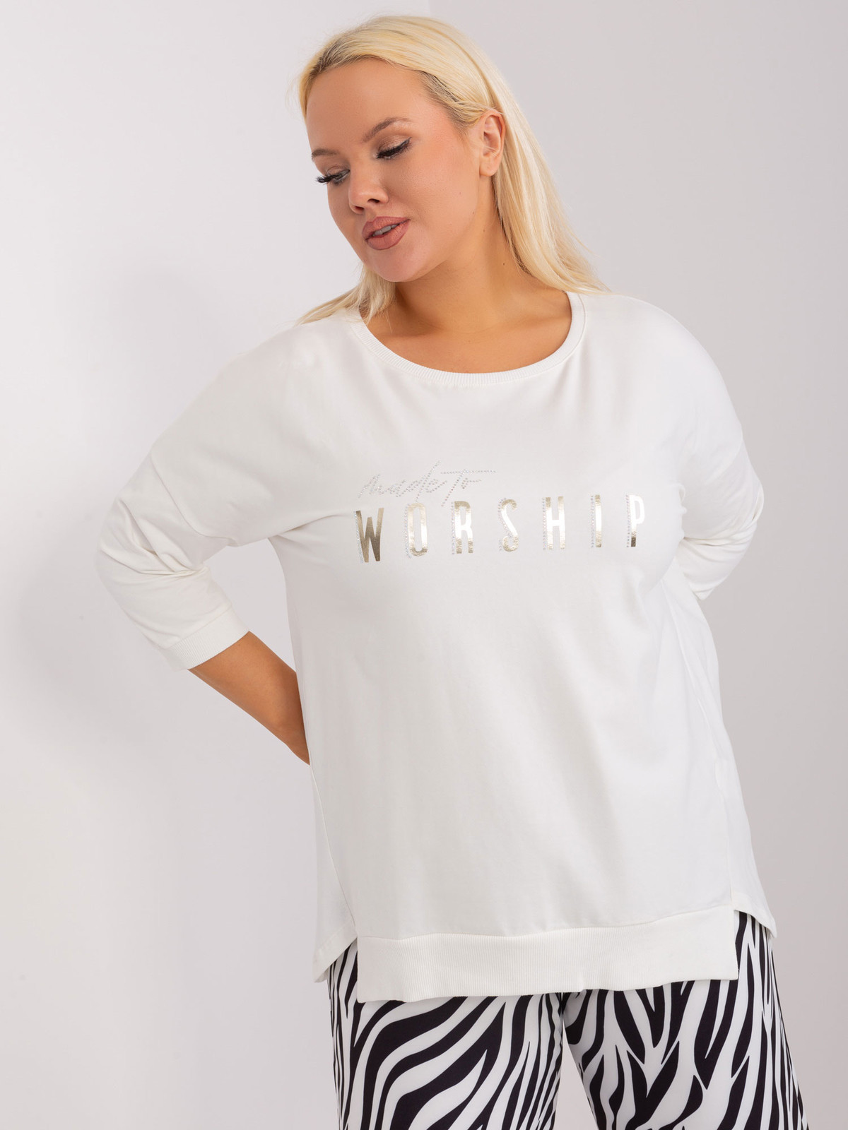 Ecru casual blouse plus size with slits