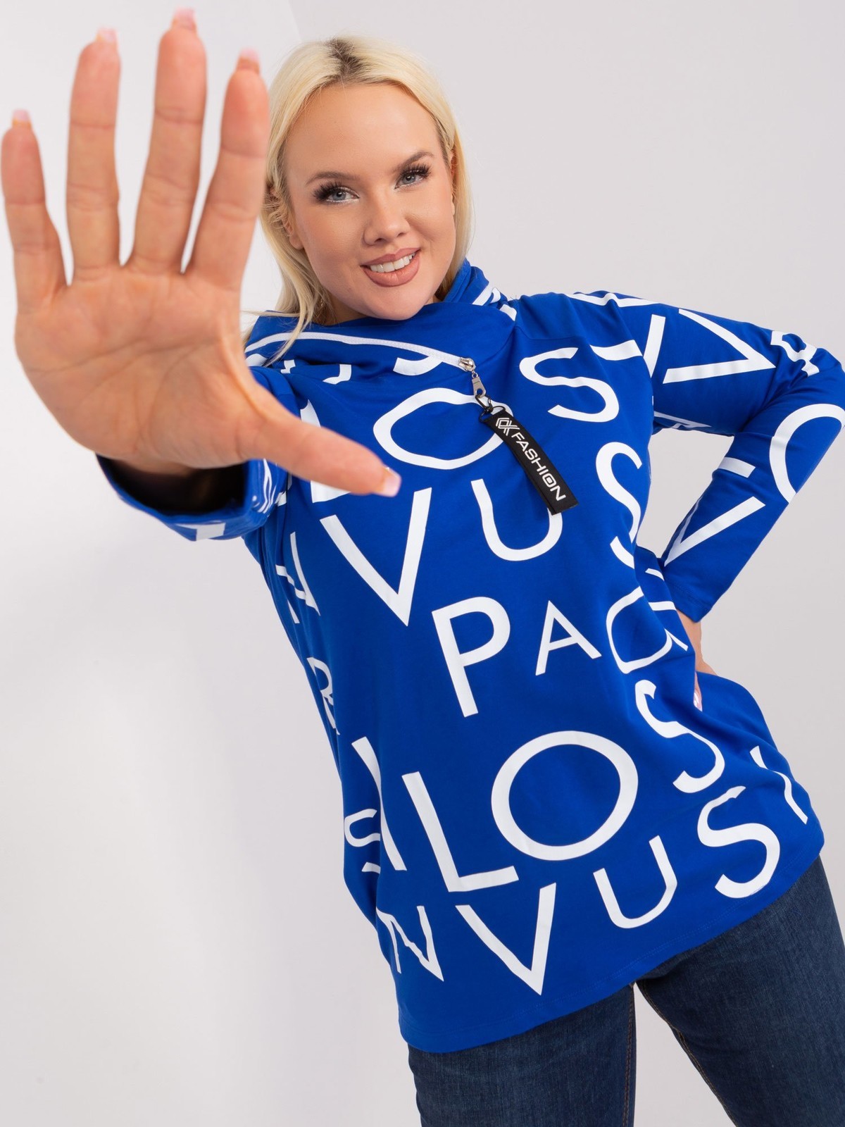 Cobalt blue plus size sweatshirt with hood and pockets