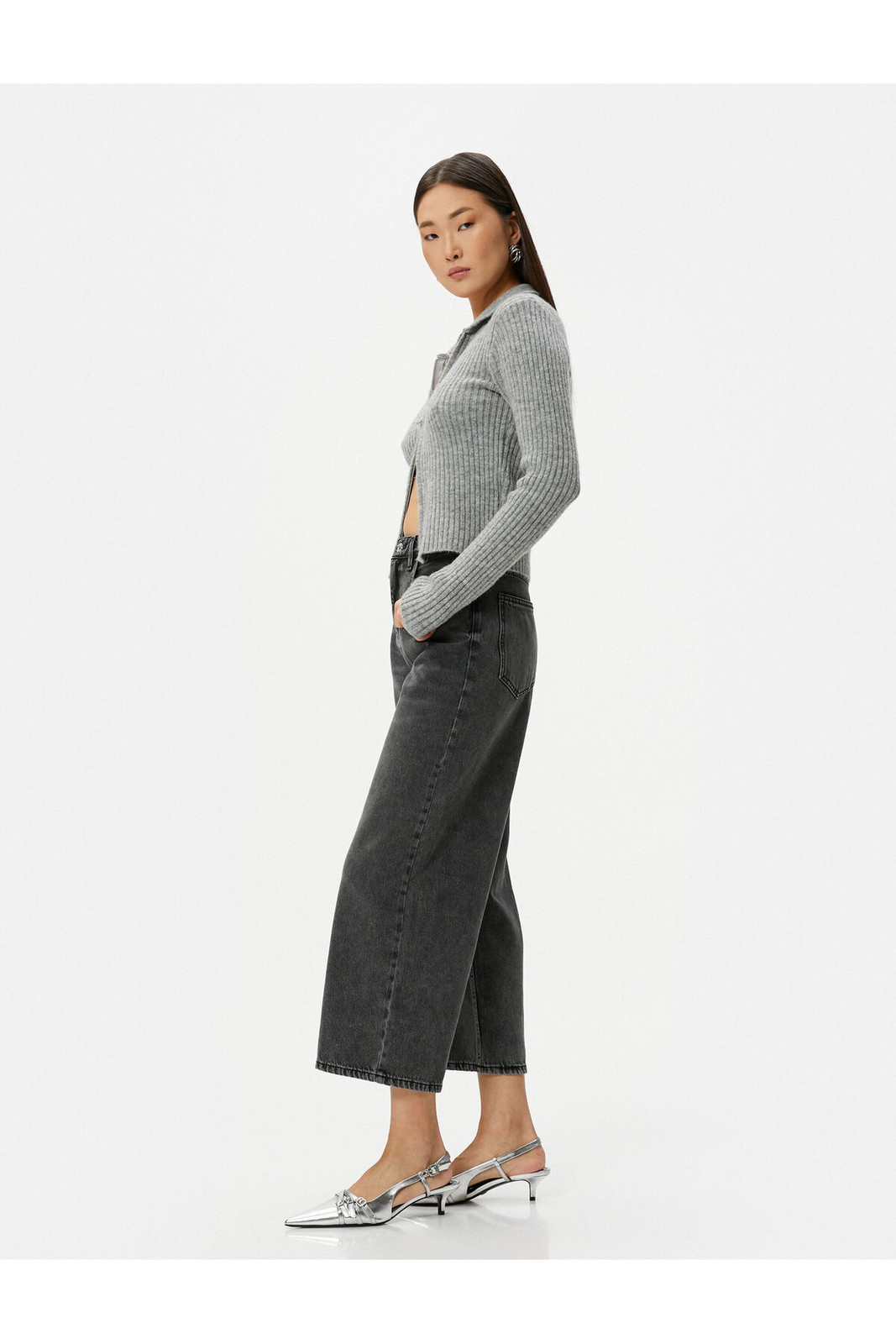 Koton Short Extra Wide Leg Denim Trousers Standard Waist Pocket Cotton - Bianca Crop Jean