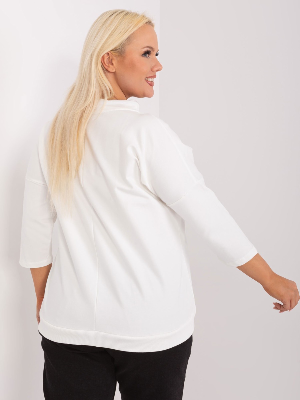 Ecru women's plus size blouse with pocket and drawstrings