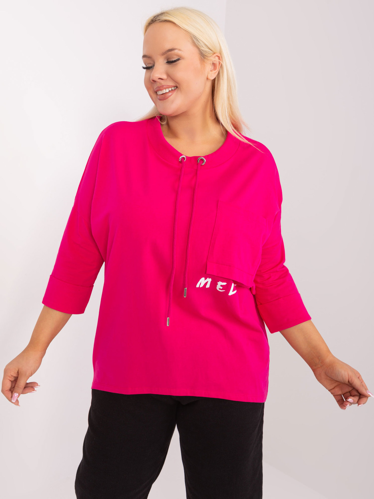 Fuchsia casual plus size blouse with lettering