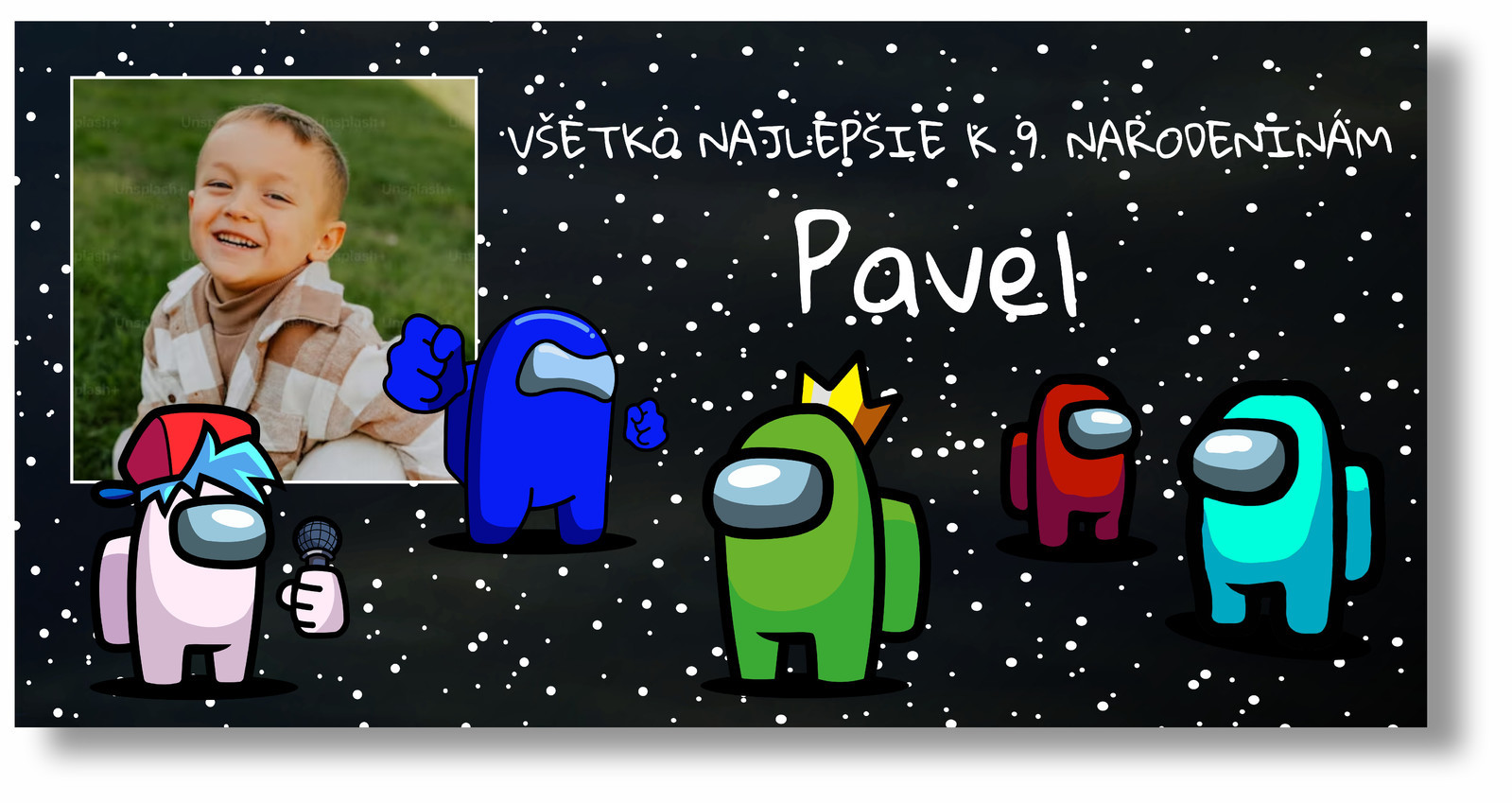 Personal Narodeninový banner s fotkou - Among us Rozmer banner: 130 x 65 cm
