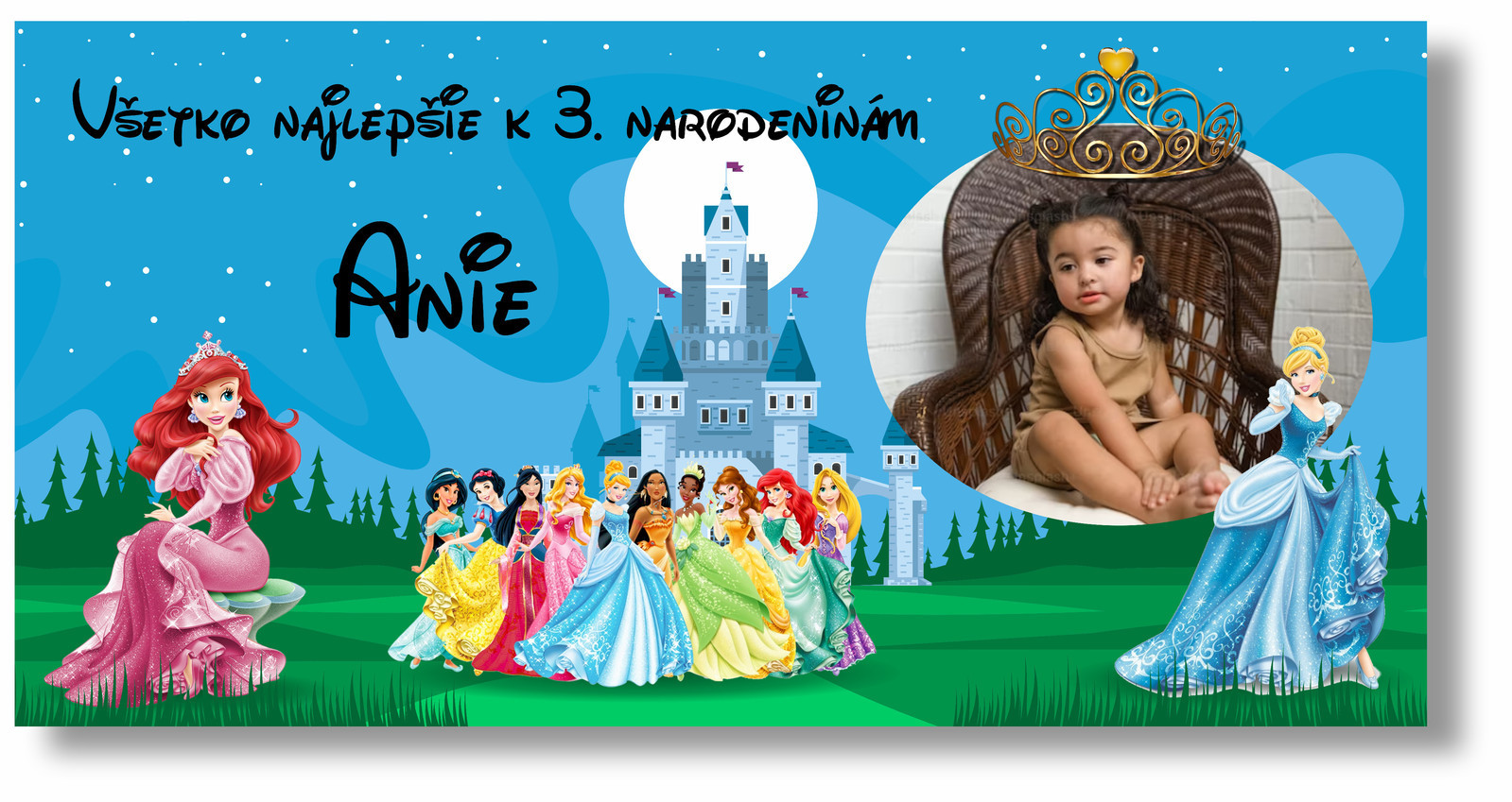 Personal Narodeninový banner s fotkou - Disney Princess Rozmer banner: 130 x 65 cm