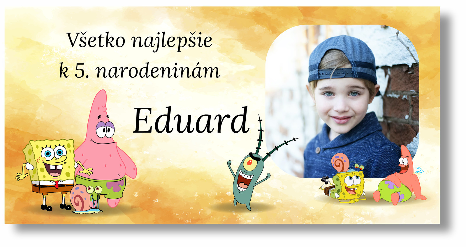 Personal Narodeninový banner s fotkou - Spongebob Rozmer banner: 130 x 65 cm