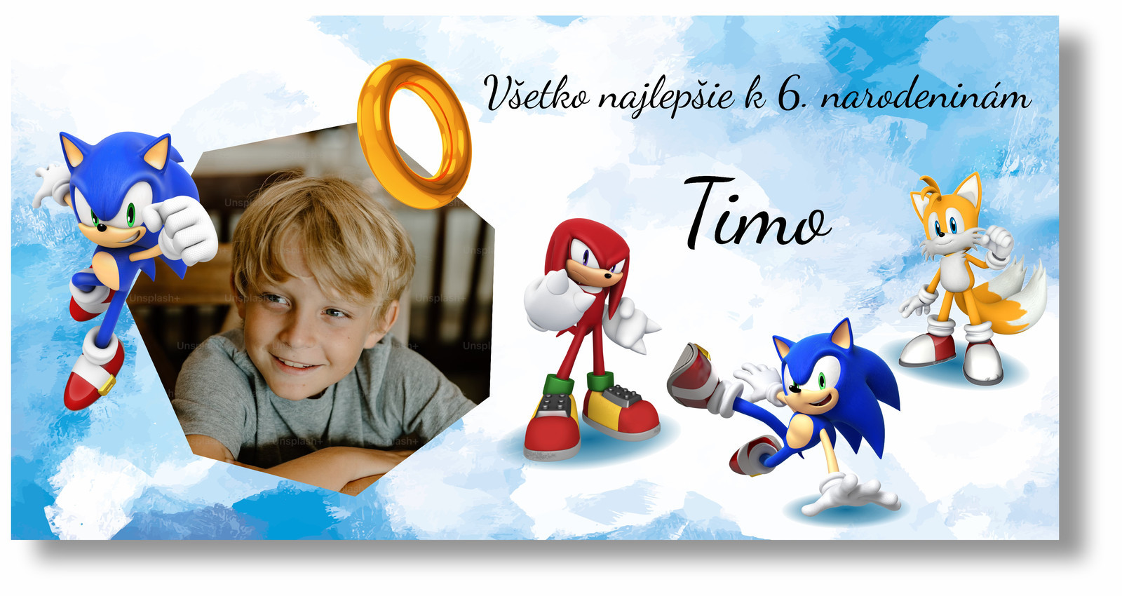 Personal Narodeninový banner s fotkou - Sonic Rozmer banner: 130 x 65 cm