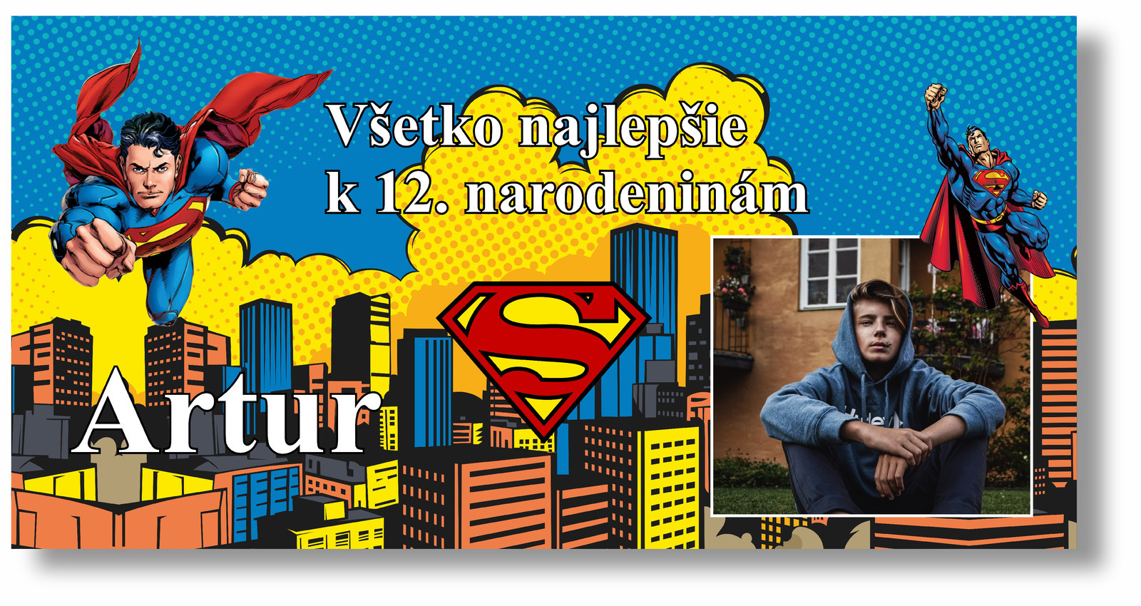 Personal Narodeninový banner s fotkou - Superman Rozmer banner: 130 x 65 cm