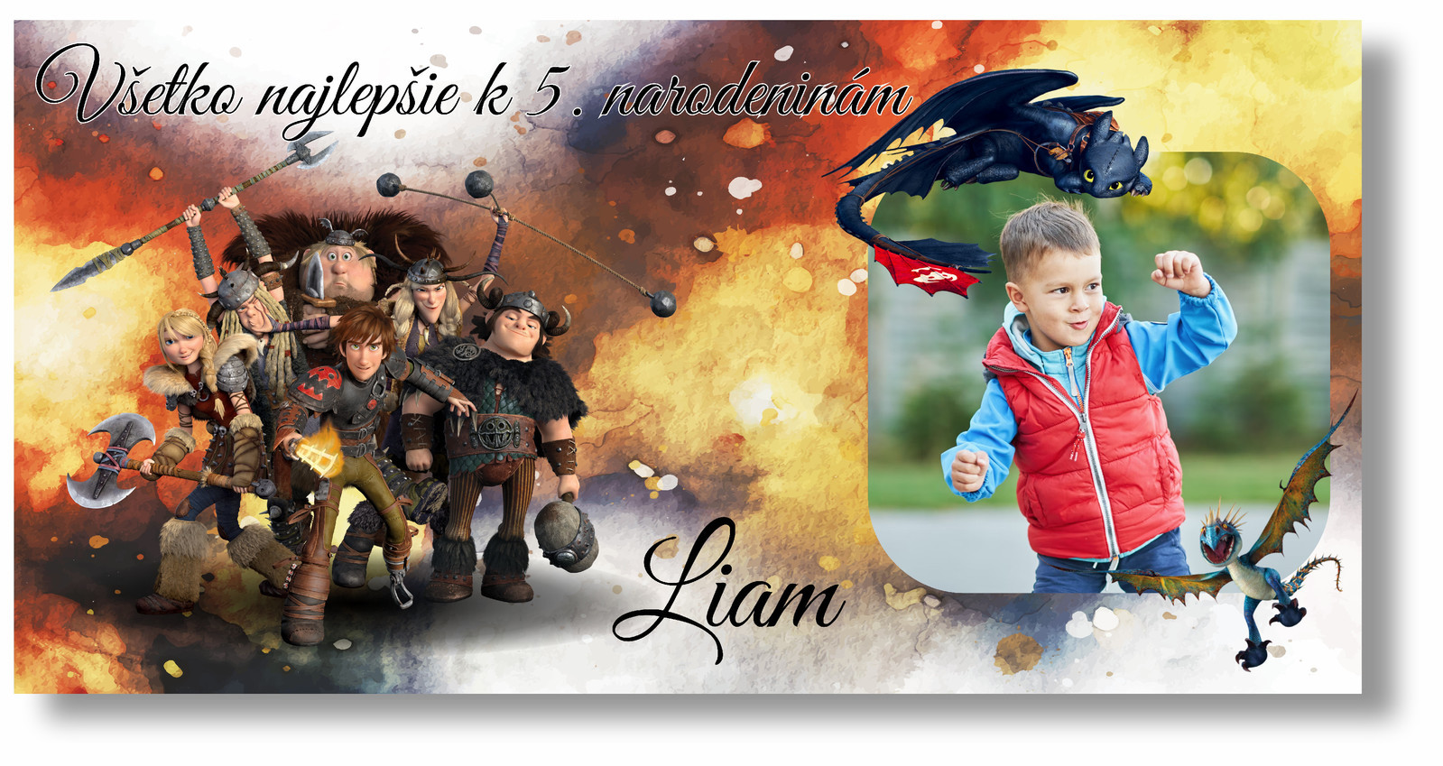 Personal Narodeninový banner s fotkou - Ako vycvičiť draka Rozmer banner: 130 x 65 cm