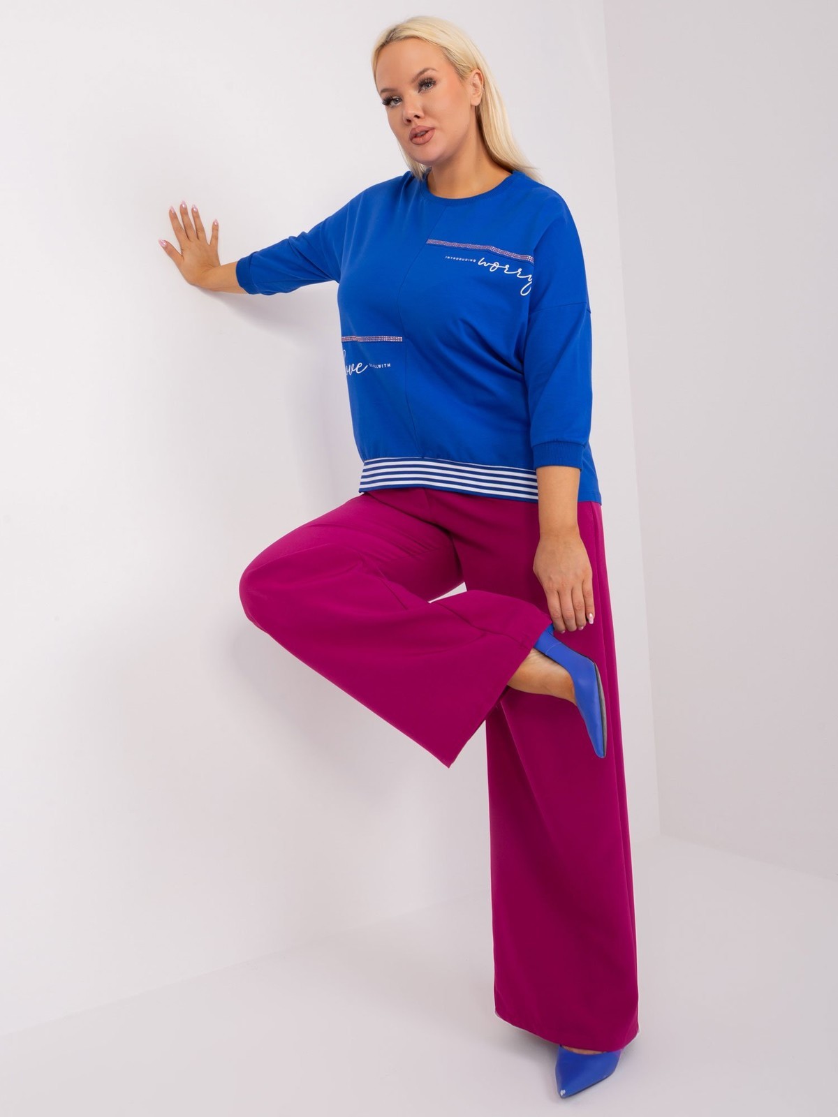 Women's cobalt plus size blouse with inscriptions