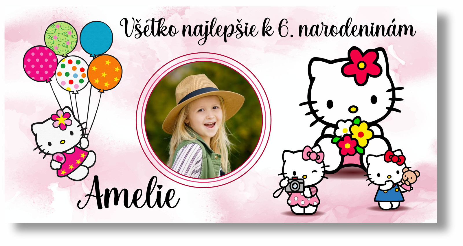 Personal Narodeninový banner s fotkou - Hello Kitty Rozmer banner: 130 x 65 cm
