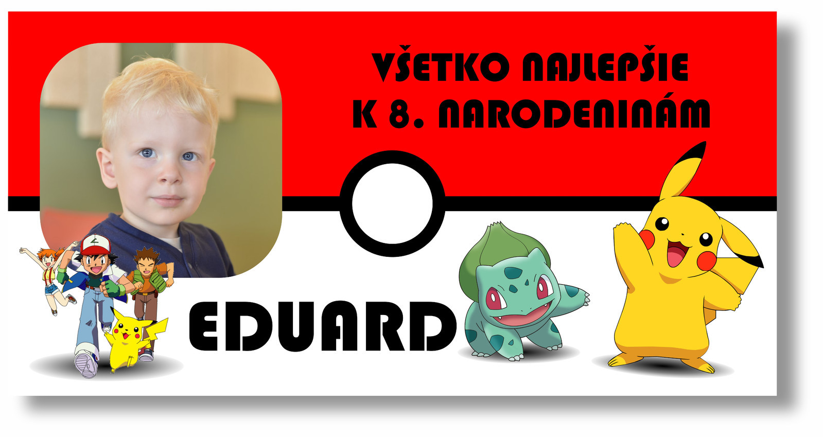 Personal Narodeninový banner s fotkou - Pokemon Rozmer banner: 130 x 65 cm