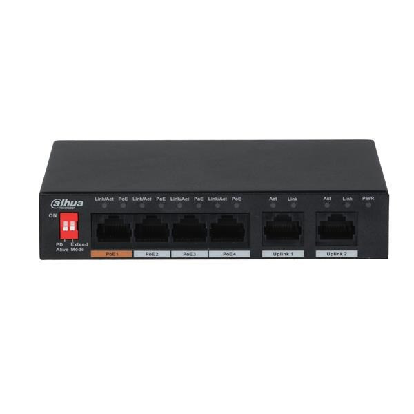 Dahua PFS3006-4ET-60-V2, desktop switch, 6 portov, 10/100 Mb/s, neriadený, 4 PoE
