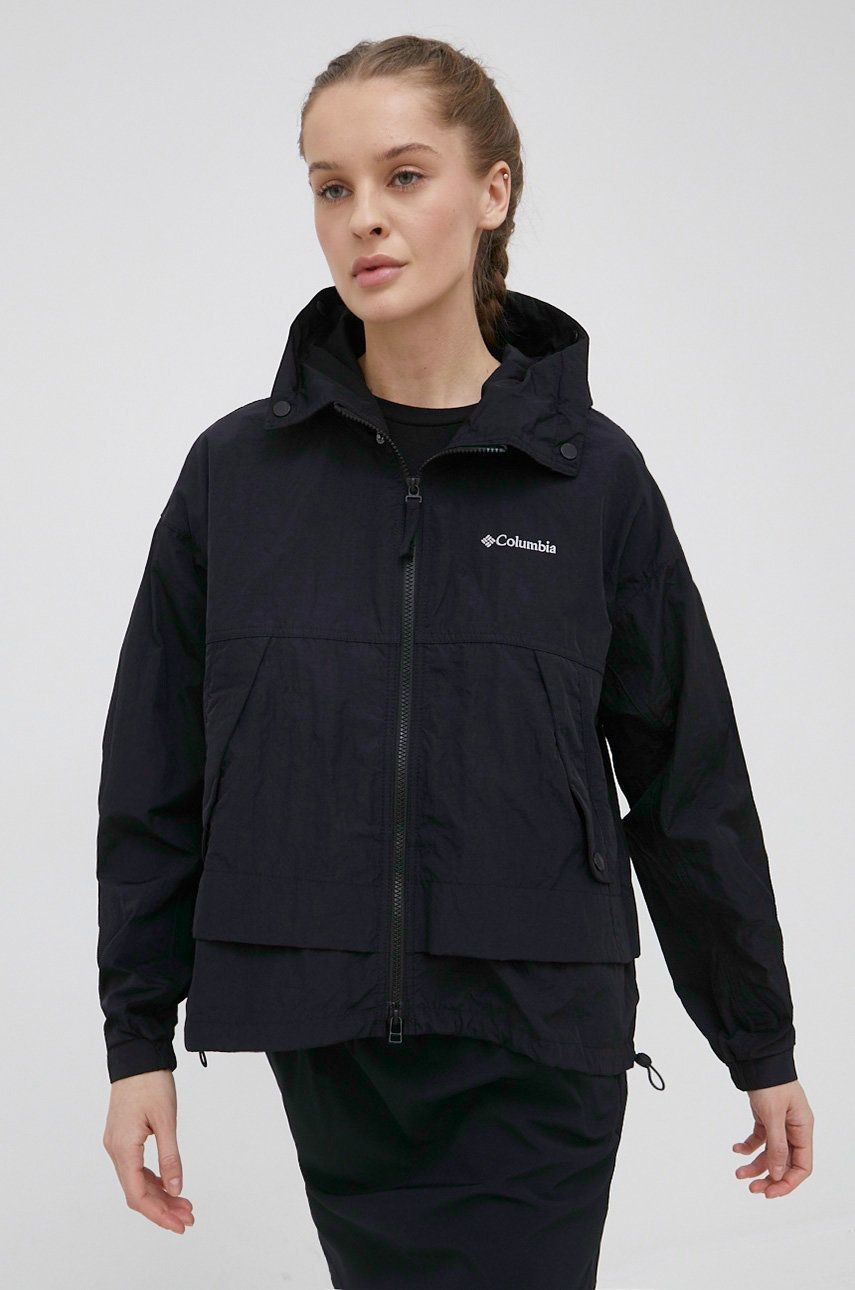 Vetrovka Columbia Paracutie 1989441-010, čierna farba, prechodná, oversize