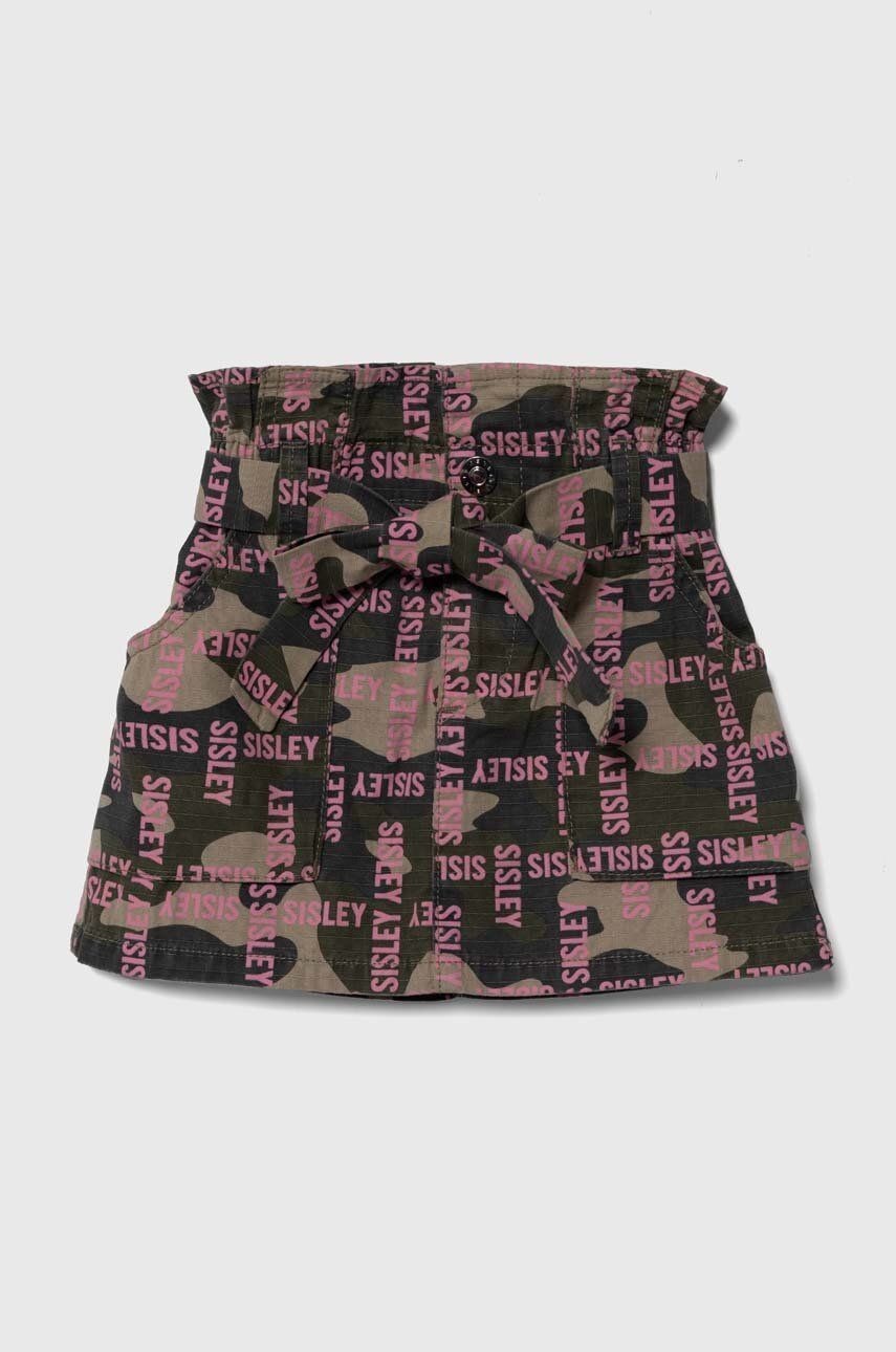 Dievčenská bavlnená sukňa Sisley zelená farba, mini, rovný strih