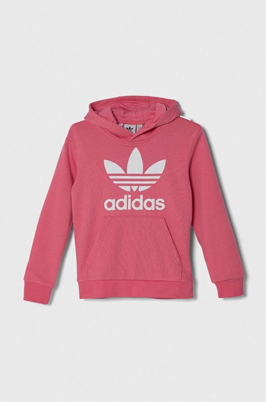 Detská mikina adidas Originals TREFOIL HOODIE ružová farba, s kapucňou, s potlačou